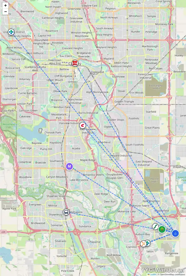 Daily accessibility map for 378 MAGNOLIA HE SE, Calgary showing nearby schools, grocery stores, parks, LRT stations and nearby amenities