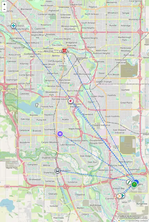 Daily accessibility map for 110 MAHOGANY CV SE, Calgary showing nearby schools, grocery stores, parks, LRT stations and nearby amenities