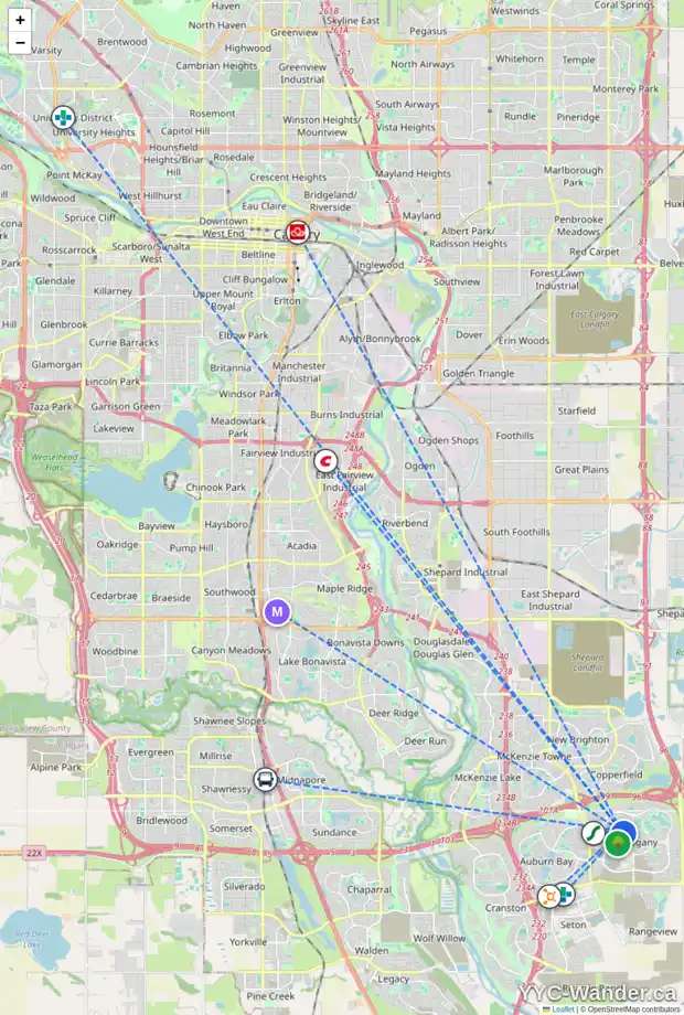 Daily accessibility map for 94 MAHOGANY CV SE, Calgary showing nearby schools, grocery stores, parks, LRT stations and nearby amenities