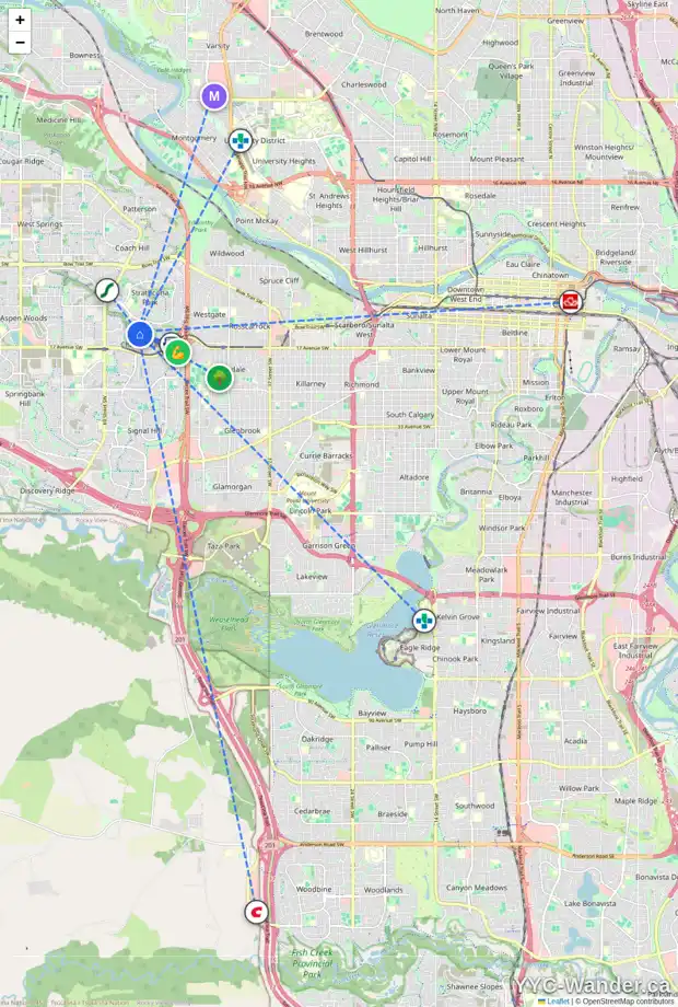 Daily accessibility map for 46 CHRISTIE ESTATE TC SW, Calgary showing nearby schools, grocery stores, parks, LRT stations and nearby amenities