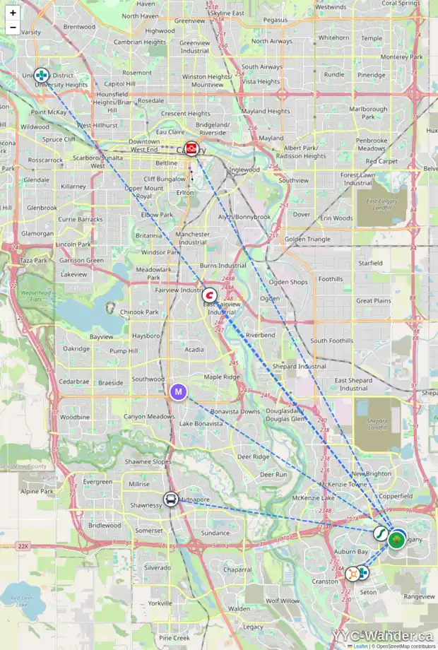 Daily accessibility map for 11 MAHOGANY CA SE, Calgary showing nearby schools, grocery stores, parks, LRT stations and nearby amenities