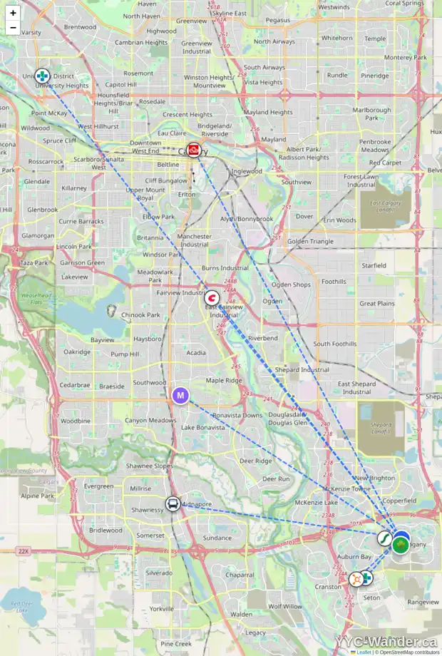 Daily accessibility map for 58 MAHOGANY CV SE, Calgary showing nearby schools, grocery stores, parks, LRT stations and nearby amenities