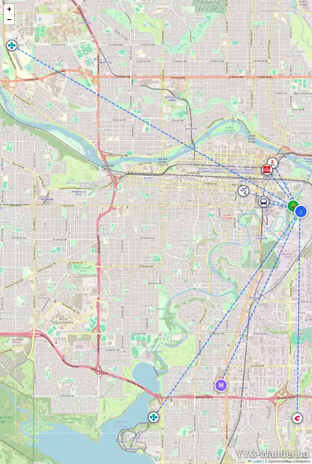 Daily accessibility map for 603 ALBERTA AV SE, Calgary showing nearby schools, grocery stores, parks, LRT stations and nearby amenities