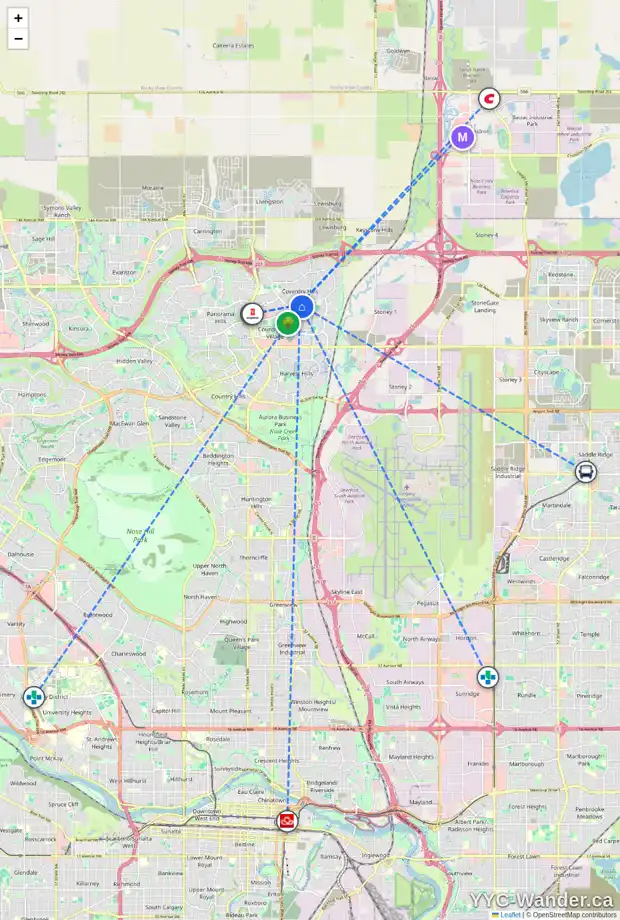 Daily accessibility map for 39 COVENTRY RD NE, Calgary showing nearby schools, grocery stores, parks, LRT stations and nearby amenities