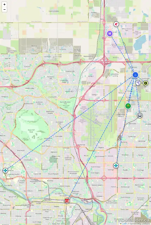 Daily accessibility map for 2211 240 SKYVIEW RANCH RD NE, Calgary showing nearby schools, grocery stores, parks, LRT stations and nearby amenities