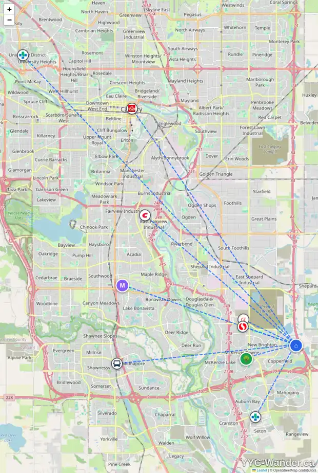 Daily accessibility map for 5314 755 COPPERPOND BV SE, Calgary showing nearby schools, grocery stores, parks, LRT stations and nearby amenities
