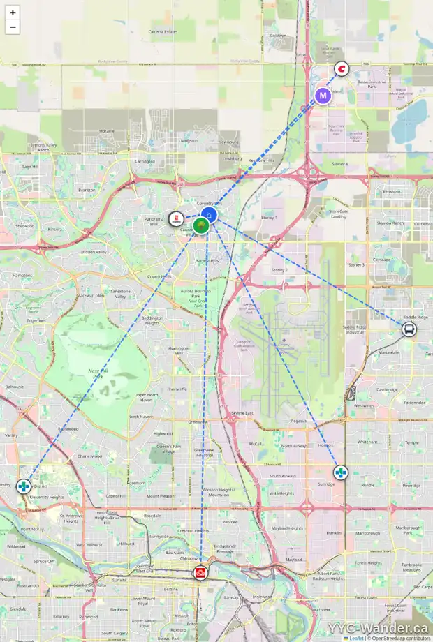 Daily accessibility map for 67 COVENTRY RD NE, Calgary showing nearby schools, grocery stores, parks, LRT stations and nearby amenities