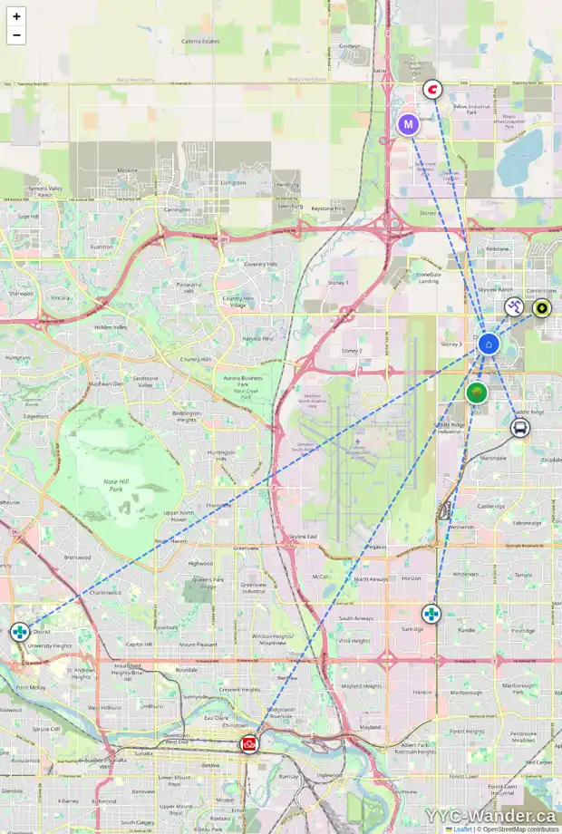 Daily accessibility map for 258 CITYSCAPE BV NE, Calgary showing nearby schools, grocery stores, parks, LRT stations and nearby amenities