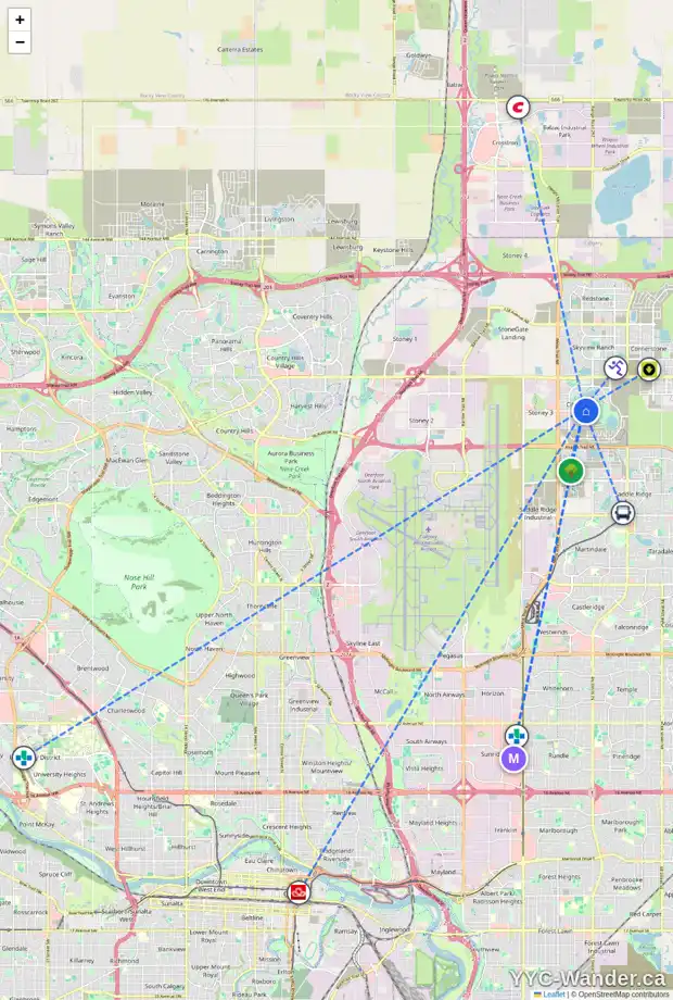 Daily accessibility map for 214 CITYSCAPE WY NE, Calgary showing nearby schools, grocery stores, parks, LRT stations and nearby amenities