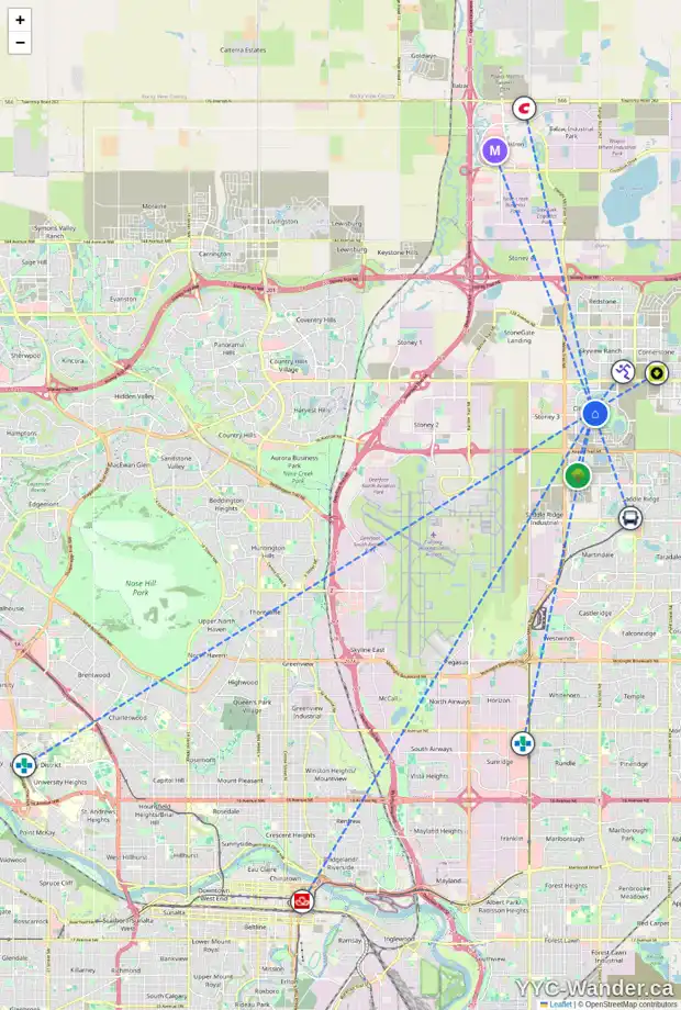 Daily accessibility map for 6 CITYSCAPE BA NE, Calgary showing nearby schools, grocery stores, parks, LRT stations and nearby amenities