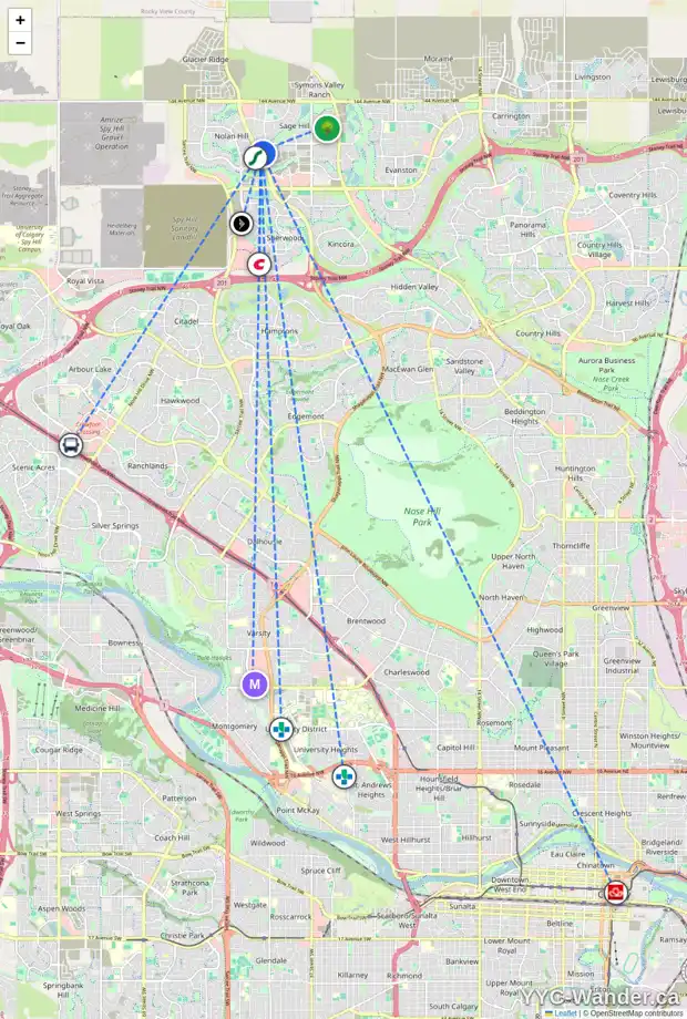 Daily accessibility map for 904 881 SAGE VALLEY BV NW, Calgary showing nearby schools, grocery stores, parks, LRT stations and nearby amenities