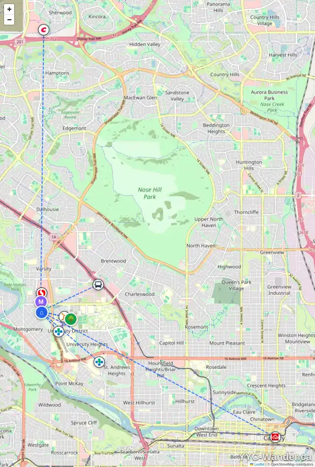 Daily accessibility map for 4735 MONTANA CR NW, Calgary showing nearby schools, grocery stores, parks, LRT stations and nearby amenities