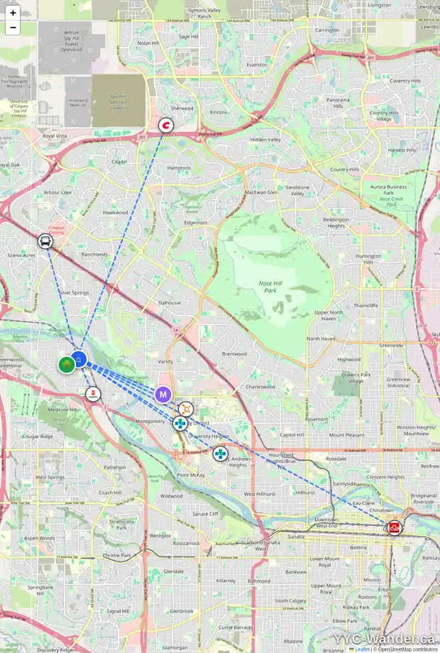 Daily accessibility map for 4517 70 ST NW, Calgary showing nearby schools, grocery stores, parks, LRT stations and nearby amenities