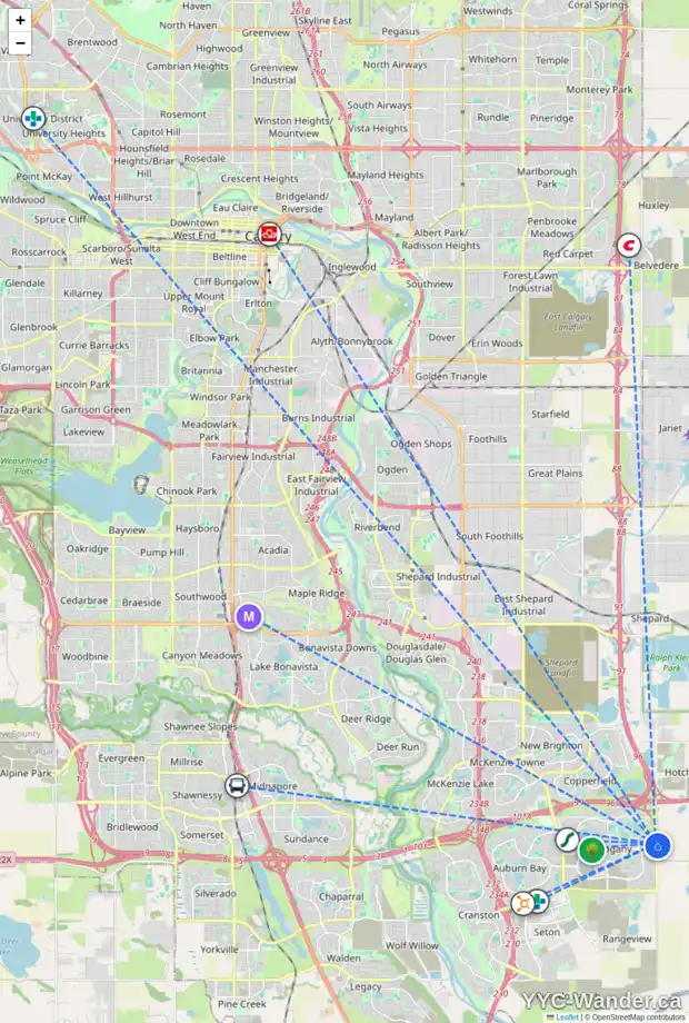 Daily accessibility map for 212 MASTERS CR SE, Calgary showing nearby schools, grocery stores, parks, LRT stations and nearby amenities
