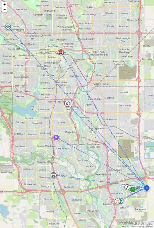 Daily accessibility map for 253 MASTERS CR SE, Calgary showing nearby schools, grocery stores, parks, LRT stations and nearby amenities