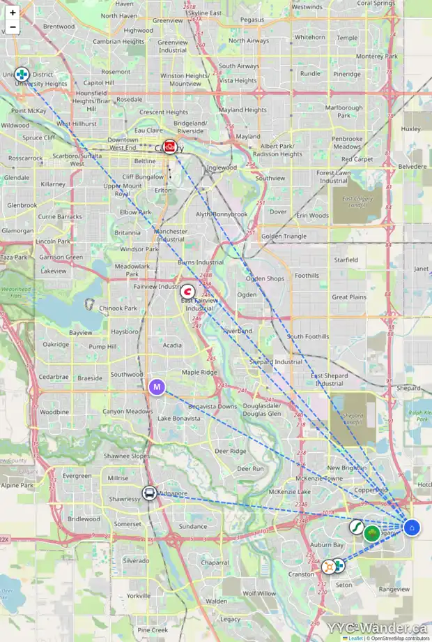 Daily accessibility map for 144 MASTERS LI SE, Calgary showing nearby schools, grocery stores, parks, LRT stations and nearby amenities