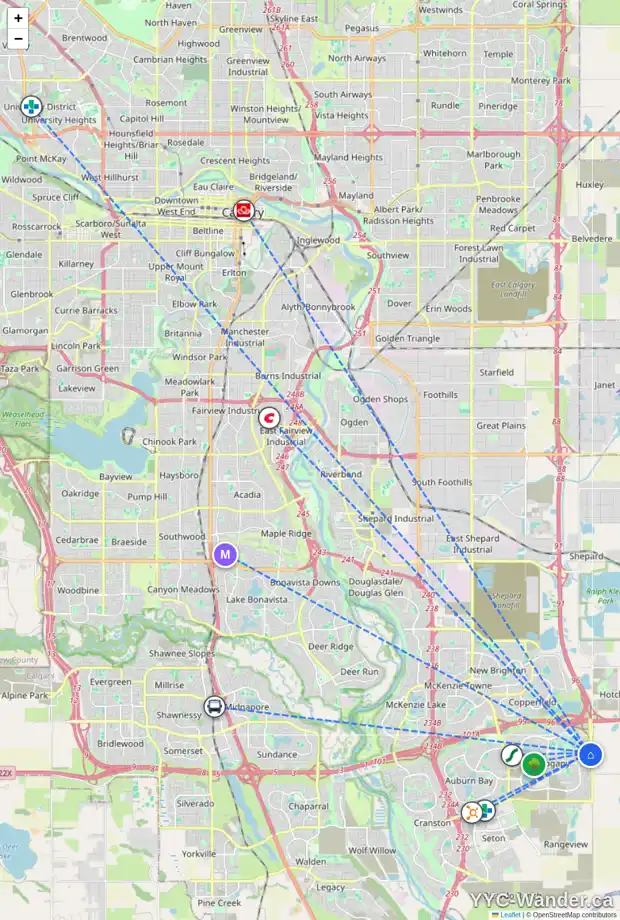 Daily accessibility map for 91 MASTERS CR SE, Calgary showing nearby schools, grocery stores, parks, LRT stations and nearby amenities