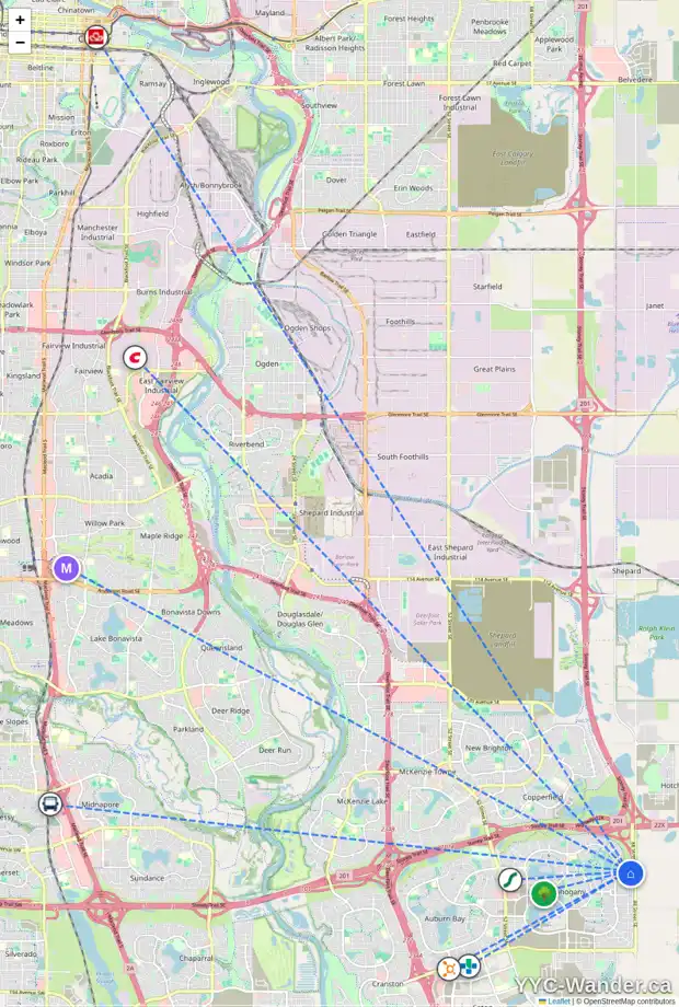 Daily accessibility map for 88 MASTERS HT SE, Calgary showing nearby schools, grocery stores, parks, LRT stations and nearby amenities