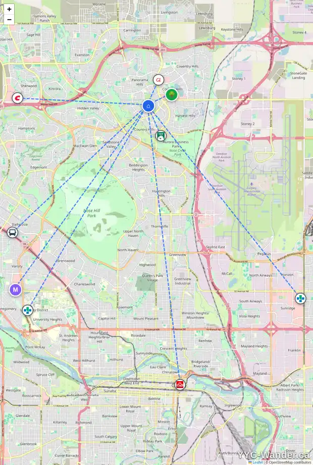 Daily accessibility map for 5 PANORAMA HILLS MR NW, Calgary showing nearby schools, grocery stores, parks, LRT stations and nearby amenities