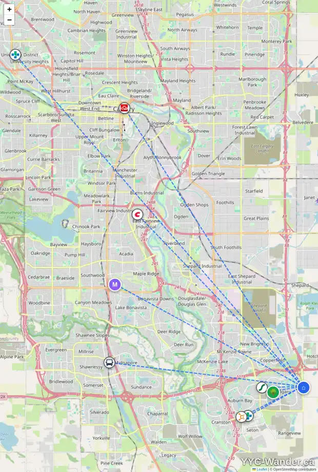 Daily accessibility map for 144 MASTERS CR SE, Calgary showing nearby schools, grocery stores, parks, LRT stations and nearby amenities
