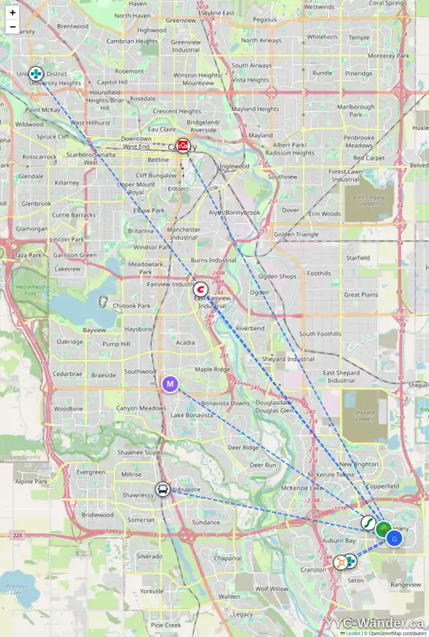 Daily accessibility map for 663 MARINE DR SE, Calgary showing nearby schools, grocery stores, parks, LRT stations and nearby amenities
