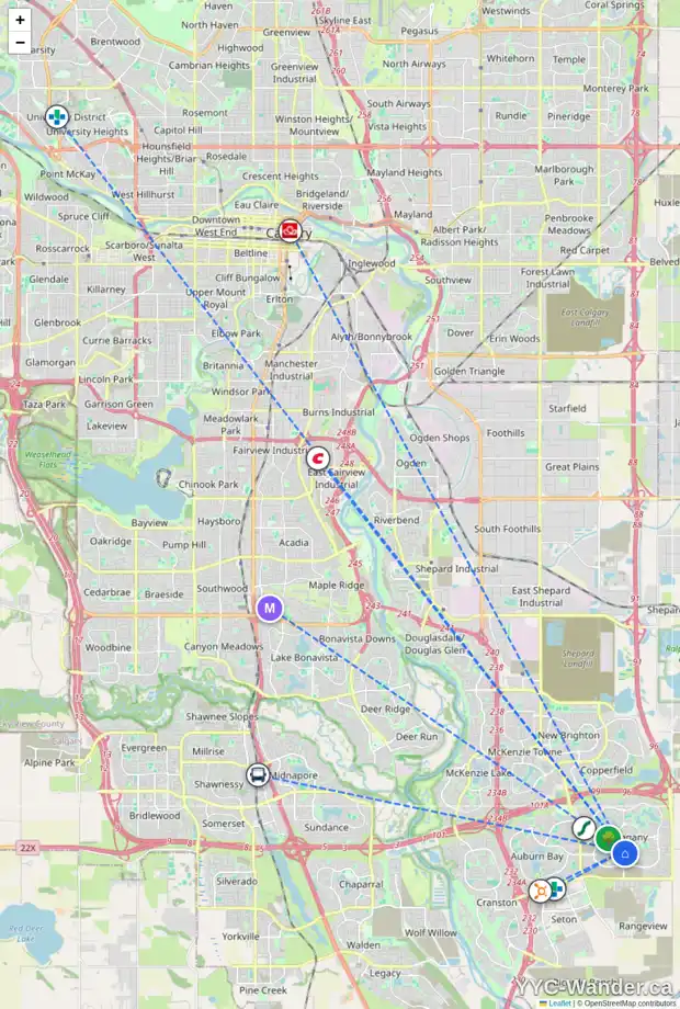 Daily accessibility map for 671 MARINE DR SE, Calgary showing nearby schools, grocery stores, parks, LRT stations and nearby amenities