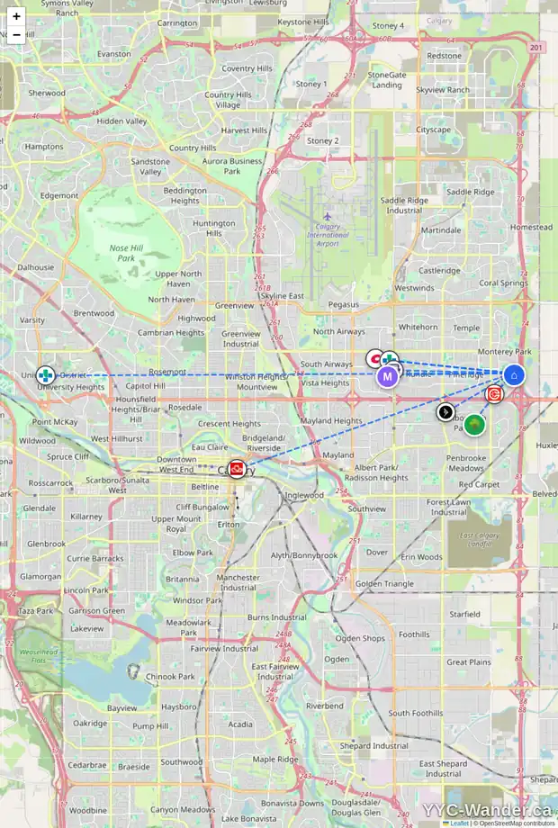 Daily accessibility map for 13 DEL RAY PL NE, Calgary showing nearby schools, grocery stores, parks, LRT stations and nearby amenities