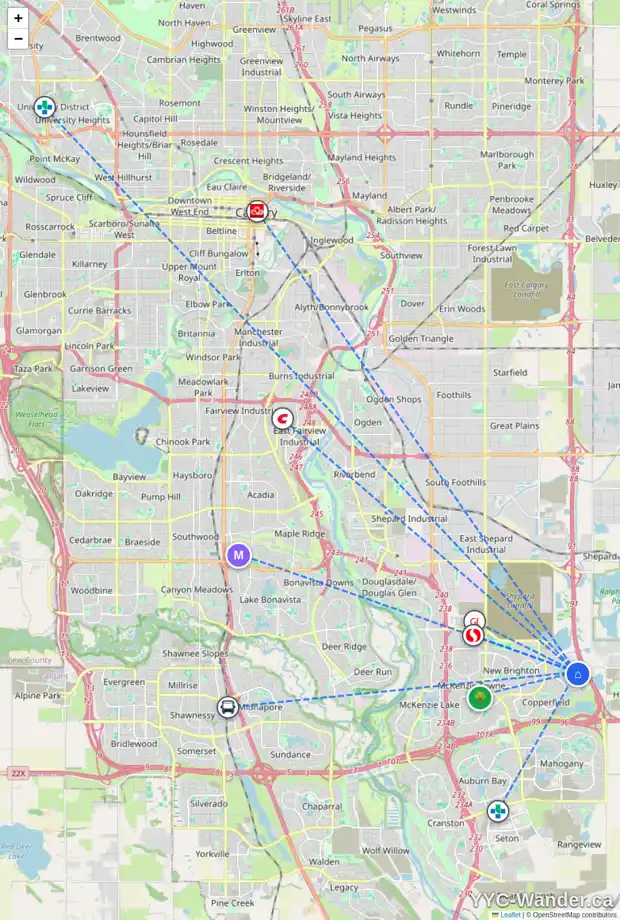 Daily accessibility map for 6305 755 COPPERPOND BV SE, Calgary showing nearby schools, grocery stores, parks, LRT stations and nearby amenities