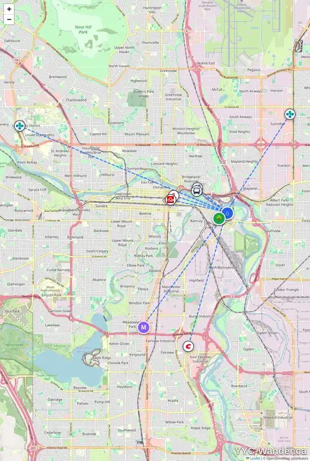 Daily accessibility map for 78 INGLEWOOD PT SE, Calgary showing nearby schools, grocery stores, parks, LRT stations and nearby amenities