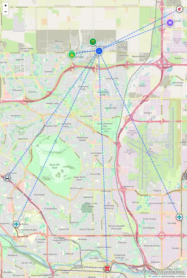 Daily accessibility map for 1131 LIVINGSTON WY NE, Calgary showing nearby schools, grocery stores, parks, LRT stations and nearby amenities