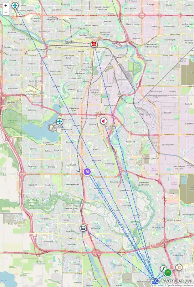 Daily accessibility map for 226 CRANBROOK VW SE, Calgary showing nearby schools, grocery stores, parks, LRT stations and nearby amenities