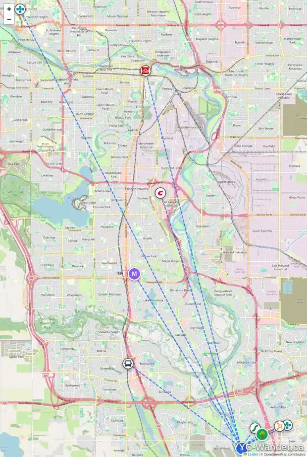 Daily accessibility map for 230 CRANBROOK VW SE, Calgary showing nearby schools, grocery stores, parks, LRT stations and nearby amenities