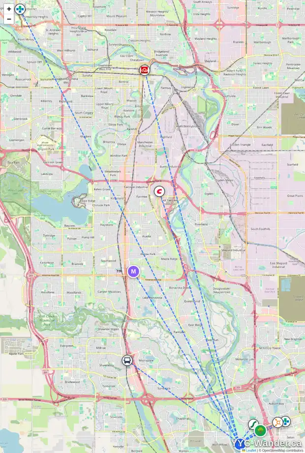 Daily accessibility map for 234 CRANBROOK VW SE, Calgary showing nearby schools, grocery stores, parks, LRT stations and nearby amenities