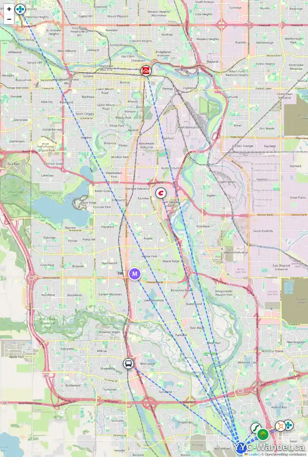 Daily accessibility map for 246 CRANBROOK VW SE, Calgary showing nearby schools, grocery stores, parks, LRT stations and nearby amenities