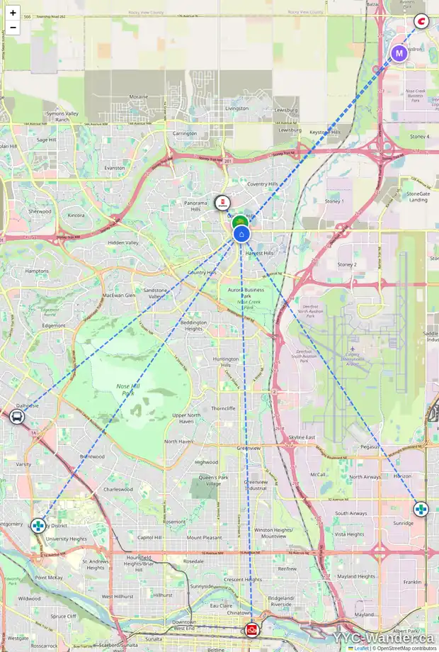 Daily accessibility map for 78 HARVEST OAK CR NE, Calgary showing nearby schools, grocery stores, parks, LRT stations and nearby amenities