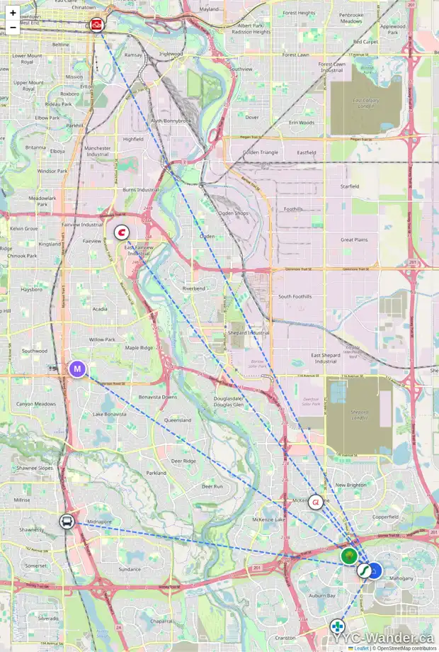 Daily accessibility map for 2104 11 MAHOGANY RO SE, Calgary showing nearby schools, grocery stores, parks, LRT stations and nearby amenities