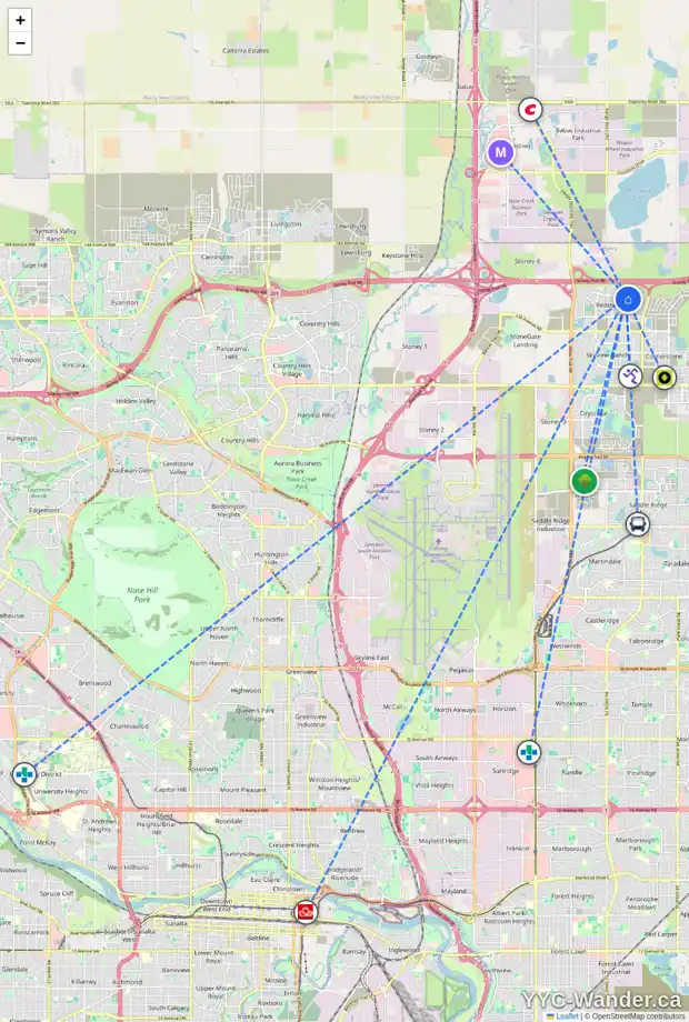 Daily accessibility map for 25 RED SKY LN NE, Calgary showing nearby schools, grocery stores, parks, LRT stations and nearby amenities
