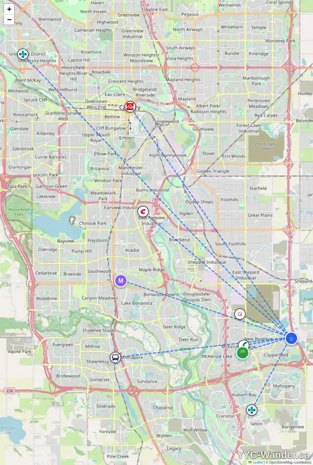 Daily accessibility map for 4112 755 COPPERPOND BV SE, Calgary showing nearby schools, grocery stores, parks, LRT stations and nearby amenities