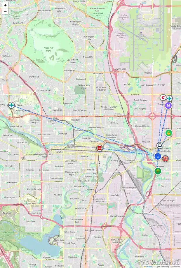 Daily accessibility map for 3107 1317 27 ST SE, Calgary showing nearby schools, grocery stores, parks, LRT stations and nearby amenities