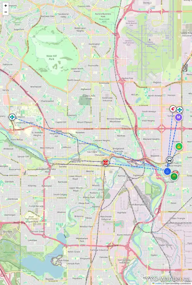 Daily accessibility map for 3104 1317 27 ST SE, Calgary showing nearby schools, grocery stores, parks, LRT stations and nearby amenities