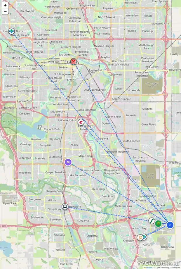 Daily accessibility map for 117 MASTERS TC SE, Calgary showing nearby schools, grocery stores, parks, LRT stations and nearby amenities
