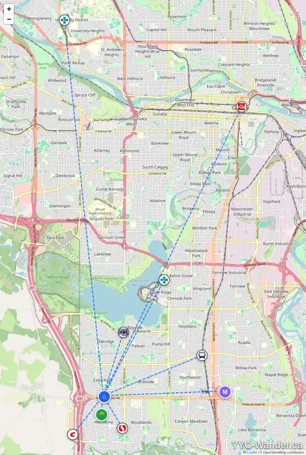 Daily accessibility map for 110 ANDERSON GV SW, Calgary showing nearby schools, grocery stores, parks, LRT stations and nearby amenities