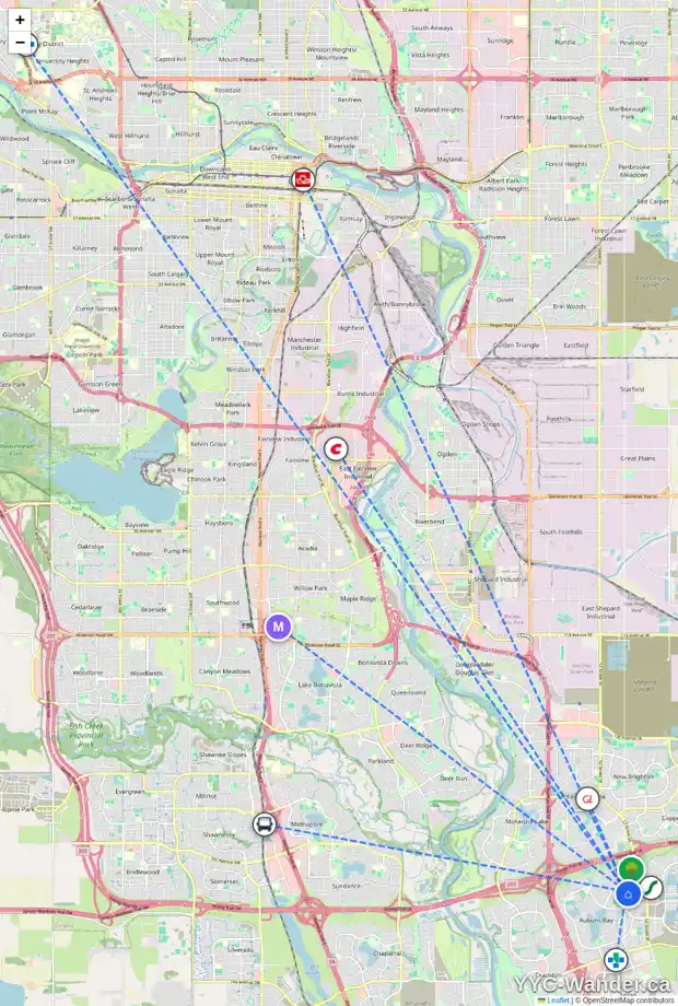Daily accessibility map for 128 AUBURN GLEN CL SE, Calgary showing nearby schools, grocery stores, parks, LRT stations and nearby amenities