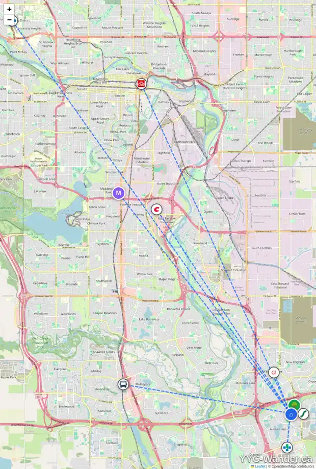 Daily accessibility map for 56 AUBURN GLEN CL SE, Calgary showing nearby schools, grocery stores, parks, LRT stations and nearby amenities