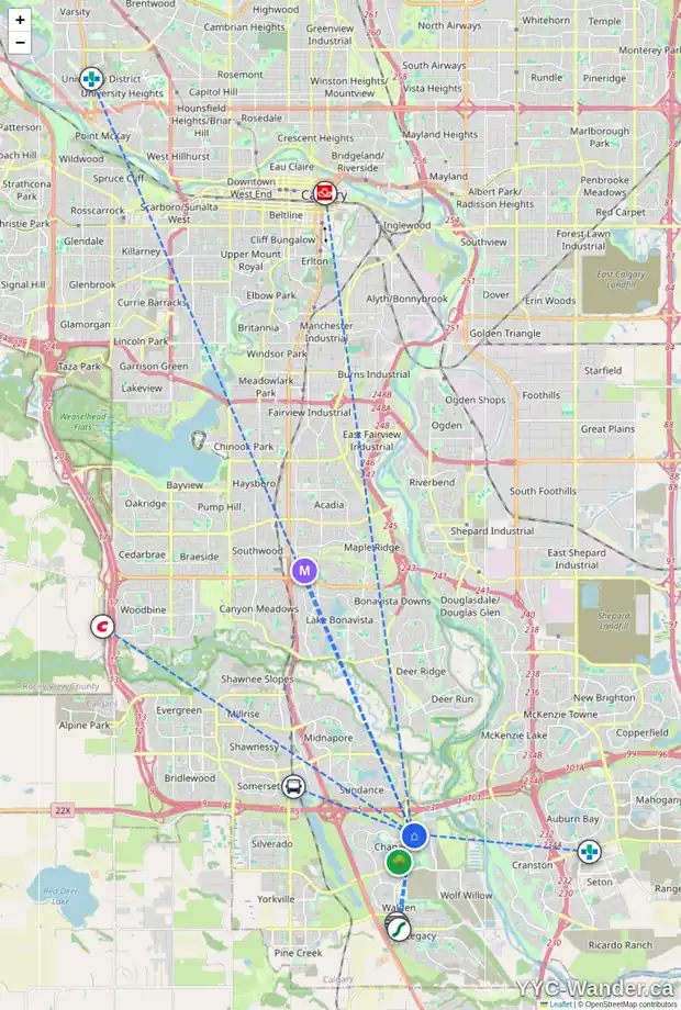 Daily accessibility map for 24 CHAPARRAL RIDGE CI SE, Calgary showing nearby schools, grocery stores, parks, LRT stations and nearby amenities