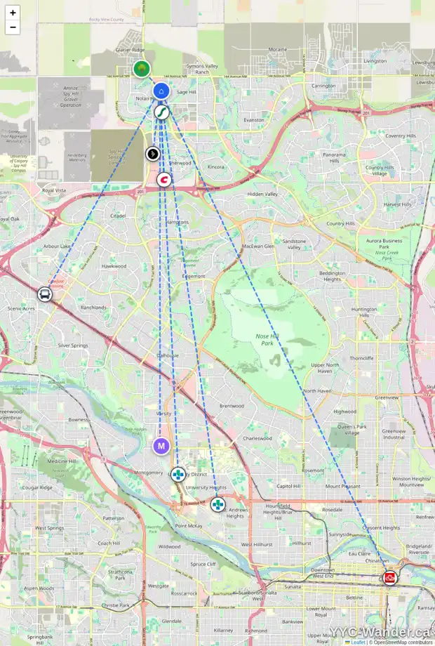 Daily accessibility map for 1209 450 SAGE VALLEY DR NW, Calgary showing nearby schools, grocery stores, parks, LRT stations and nearby amenities