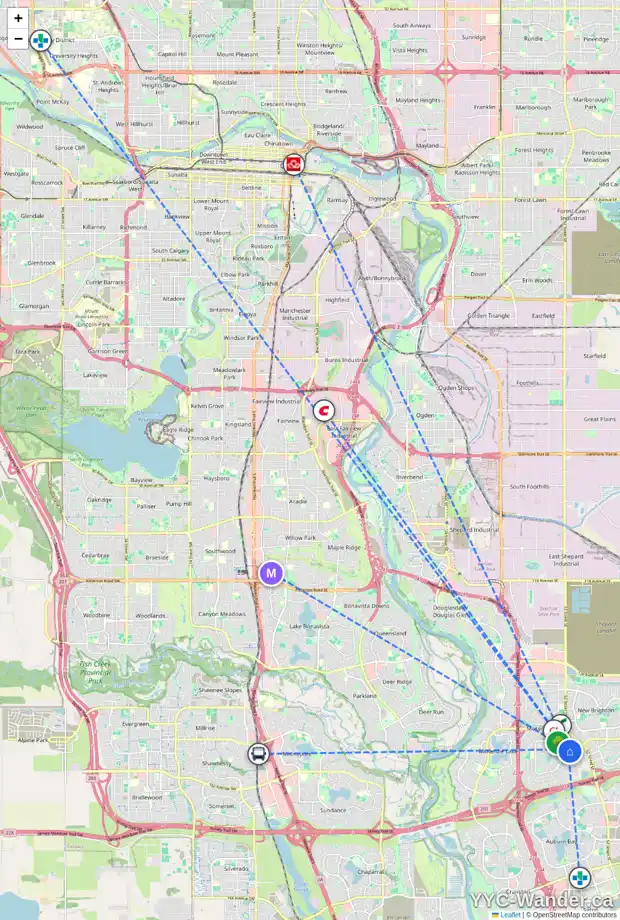 Daily accessibility map for 254 PROMENADE WY SE, Calgary showing nearby schools, grocery stores, parks, LRT stations and nearby amenities
