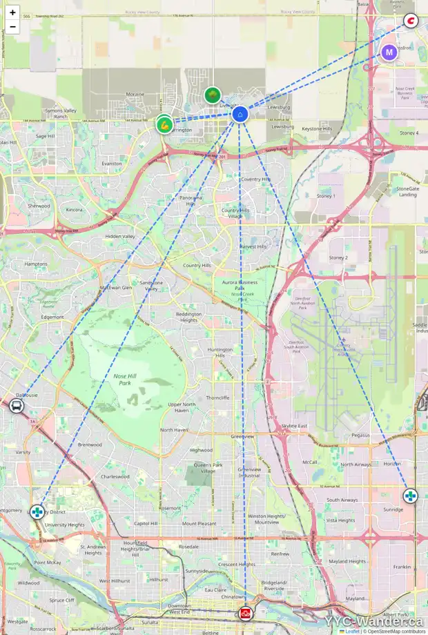 Daily accessibility map for 103 HOWSE MR NE, Calgary showing nearby schools, grocery stores, parks, LRT stations and nearby amenities