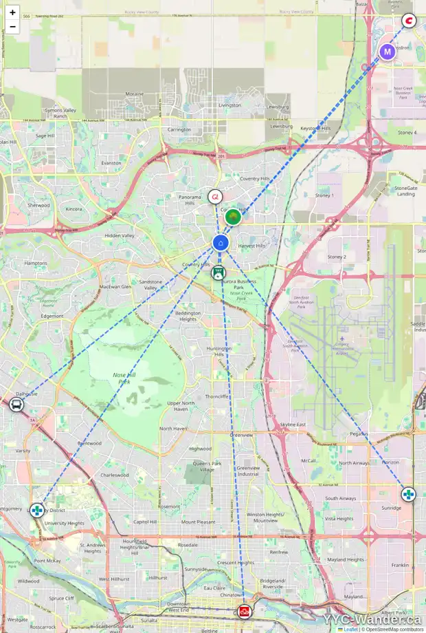 Daily accessibility map for 60 COUNTRY HILLS WY NW, Calgary showing nearby schools, grocery stores, parks, LRT stations and nearby amenities