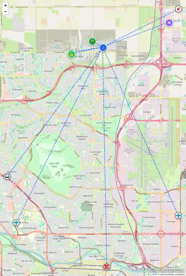 Daily accessibility map for 56 HOWSE HL NE, Calgary showing nearby schools, grocery stores, parks, LRT stations and nearby amenities